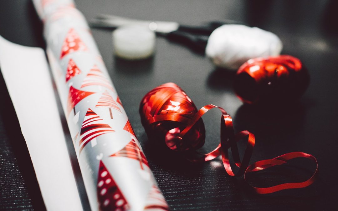 Christmas wrapping paper materials with ribbons